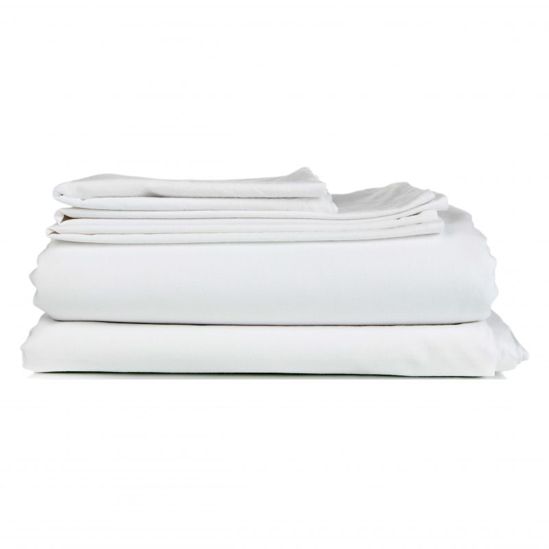 Stack of clean bedding sheets isolated on white