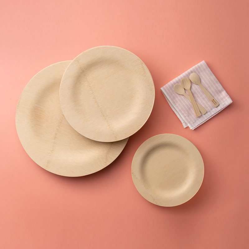 Veneerware Round Plates Stacked - bambu