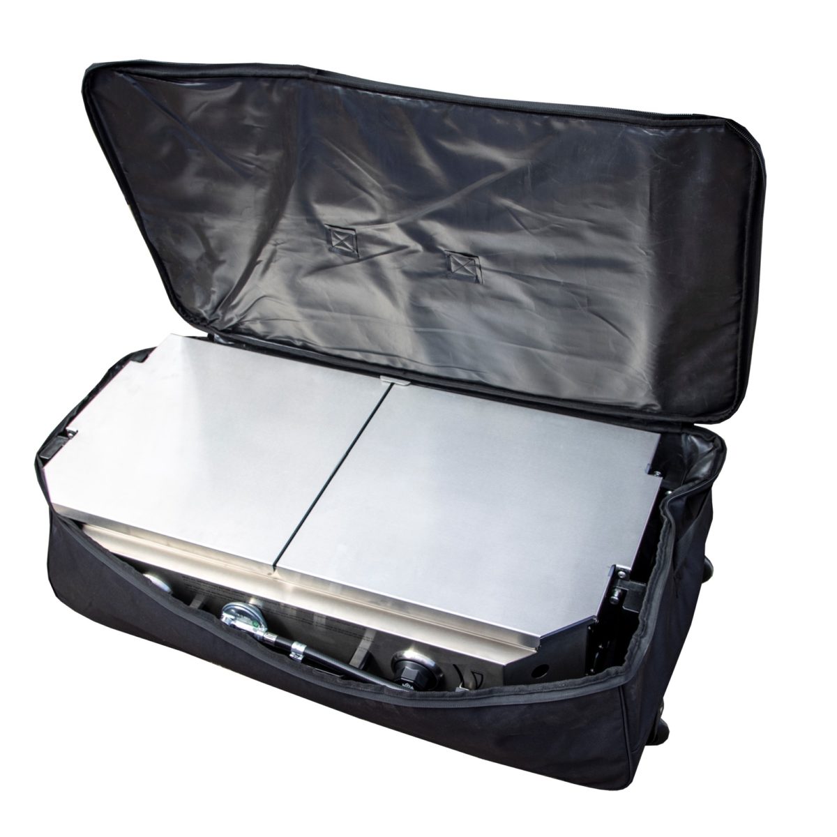 CO10-294 double burner storage case with wheels - open