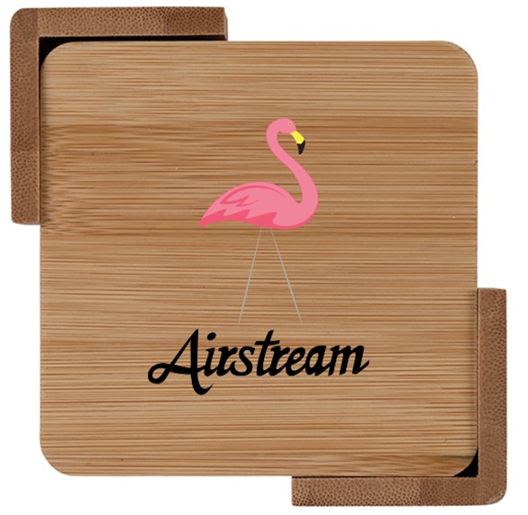 Flamingo Airstream Logo Bamboo Coaster Set