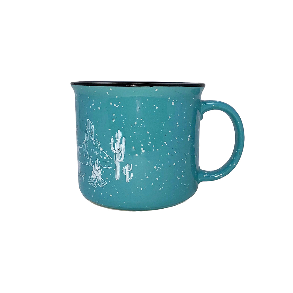 Teal Mug With National Park And Airstream Design Side View