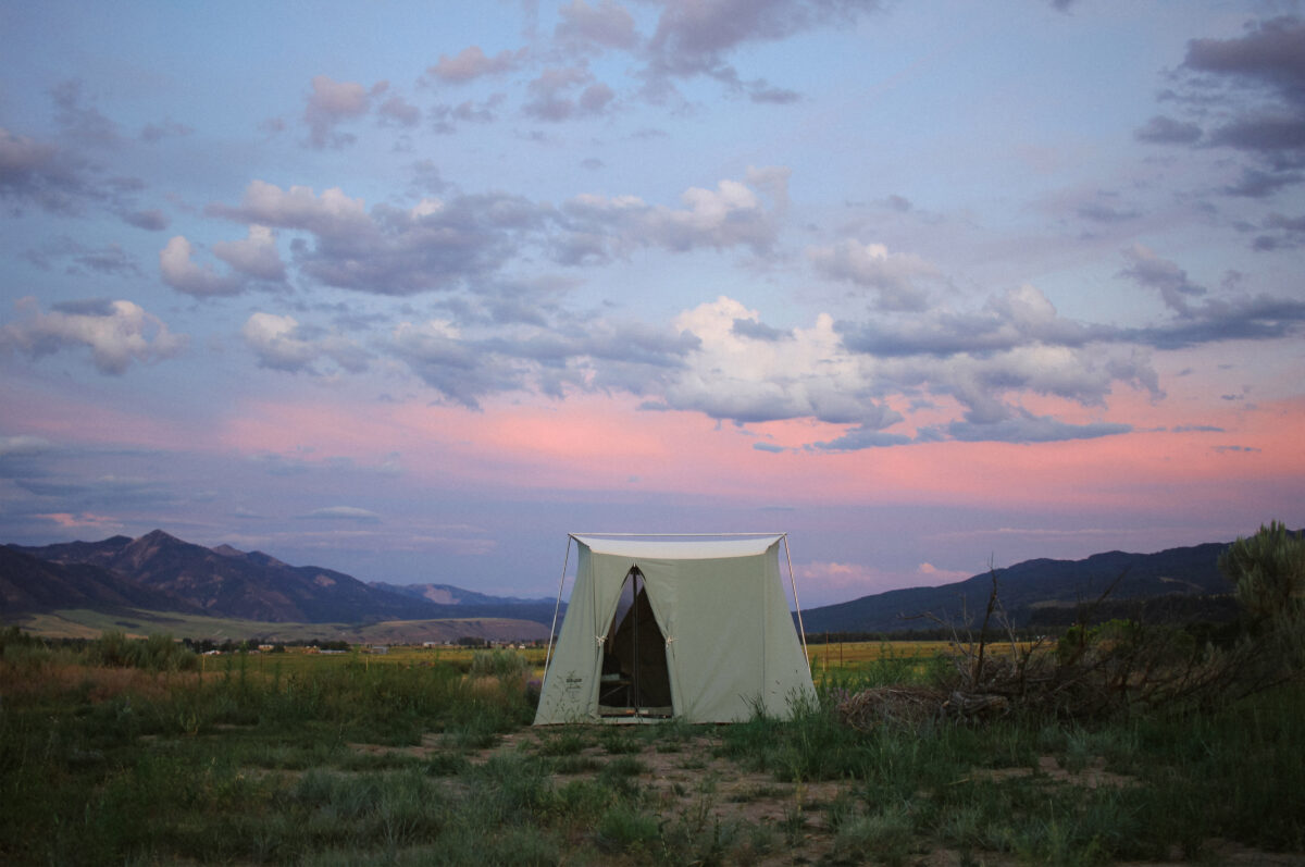 Mint Green Tent With Mountain In Background